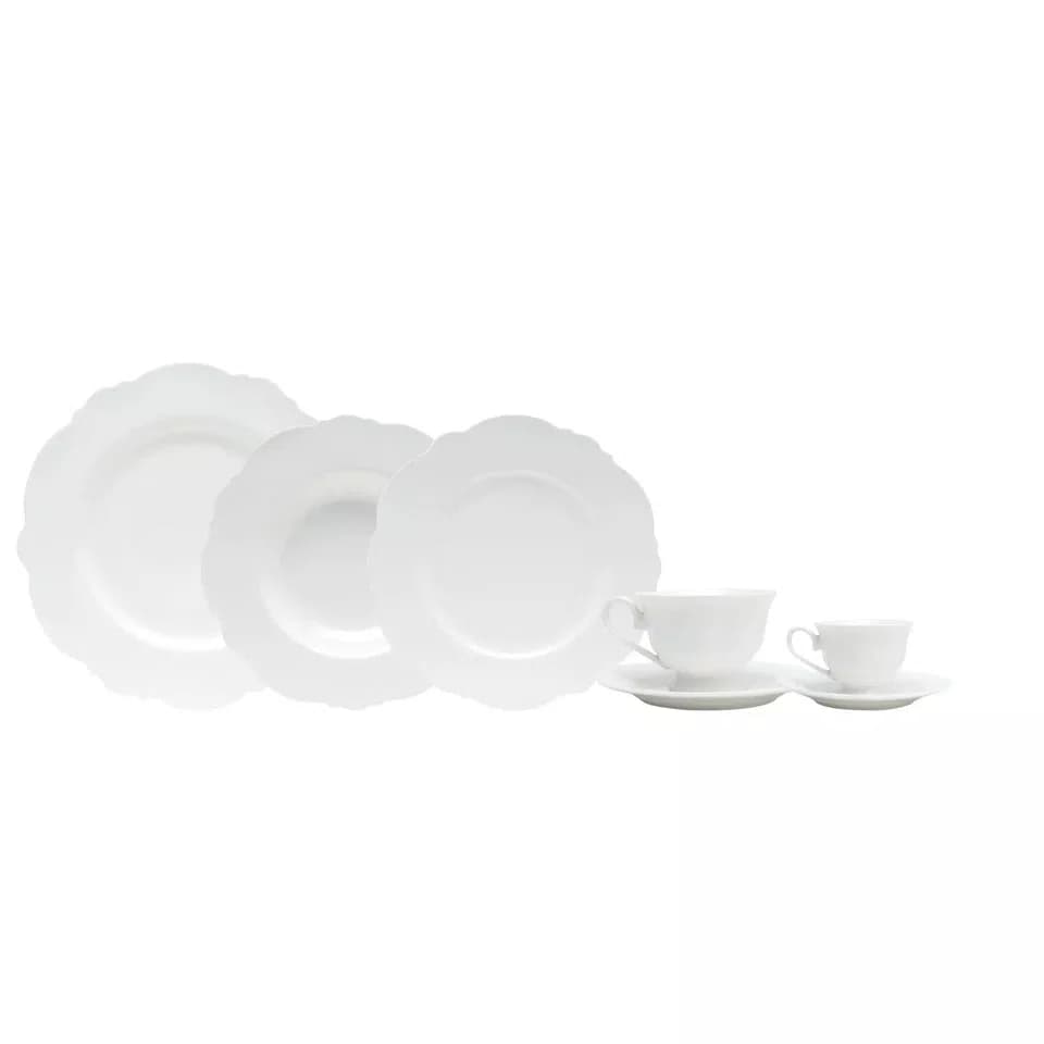 Aparelho de Jantar 42pçs Porcelana Maldivas Branco - Wolff