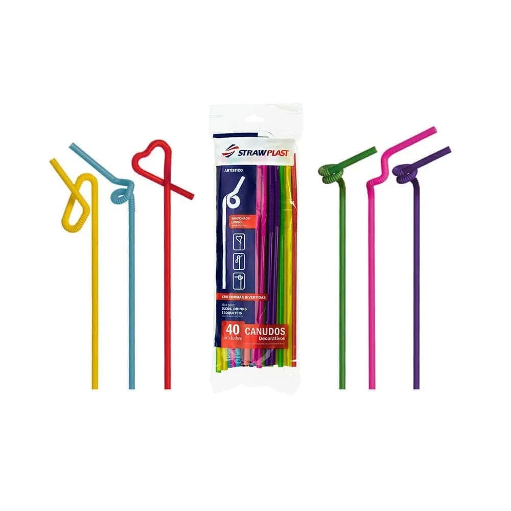 Canudo Artístico Flexível 40 Unidades Misto - Strawplast