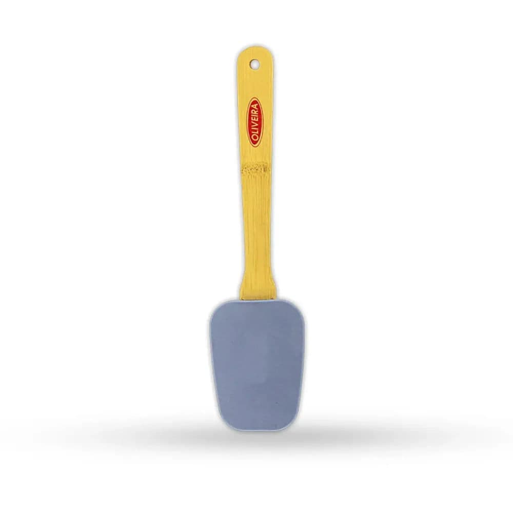 Espátula de Silicone Quadrada com Cabo De Bambu Azul - Oliveira