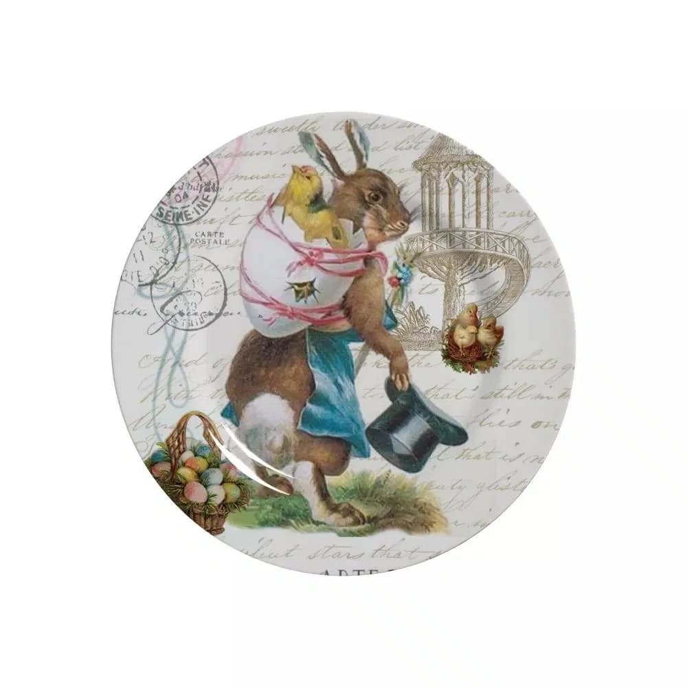 Jogo 06 Pratos De Sobremesa Easter Vintage Alleanza Cerâmica 21 cm