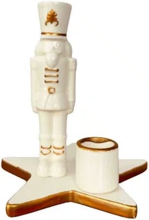 Porta Velas Soldado Chumbo Branco e Dourado - Cromus