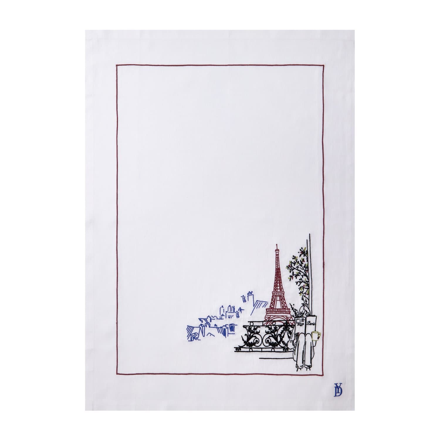 Toalha de Copa em Linho Bordada Reveuse Yves Delorme Paris 58 x 70 cm