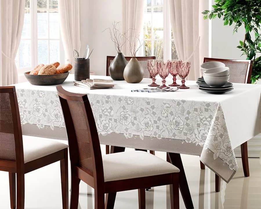 Toalha de Mesa Karsten Limpa Fácil Marguerite - Redonda - 1.60m