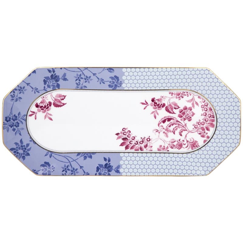 Travessa Hexagonal Regency Damasky Azul Floral 33cm - Tea Delight