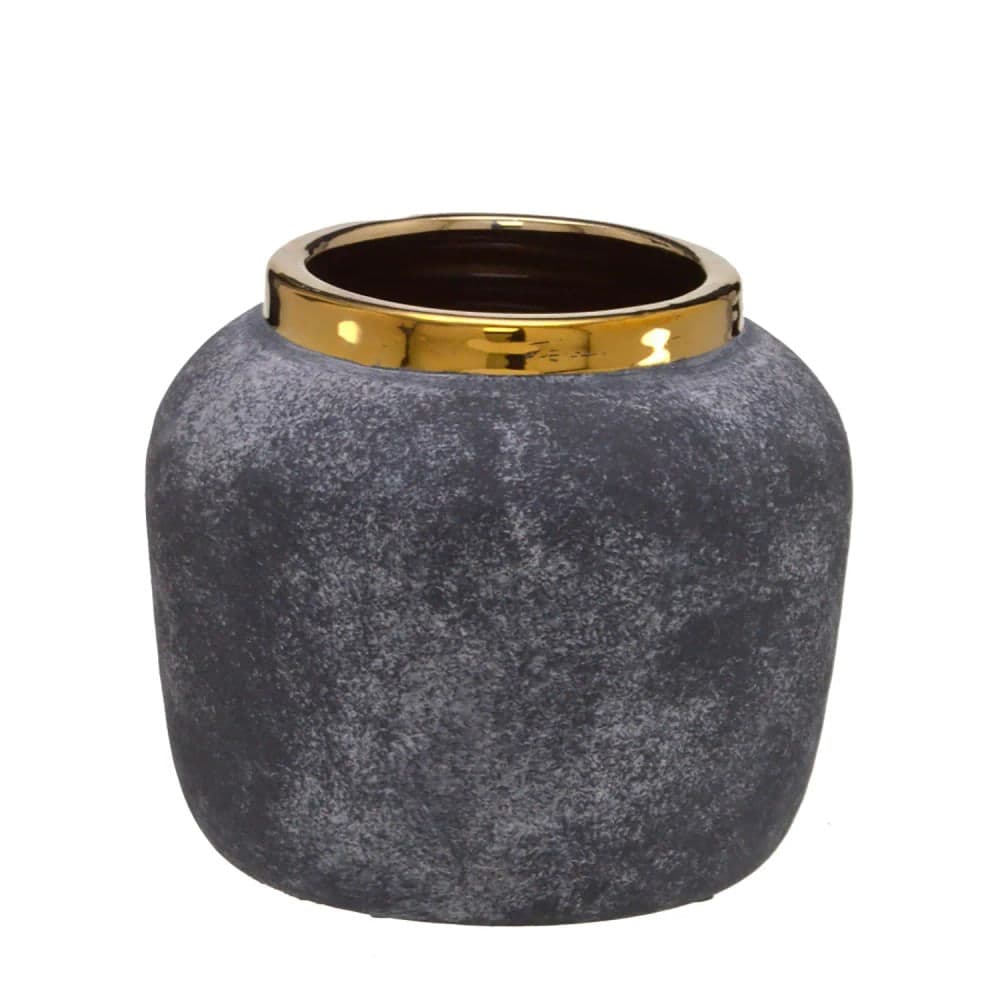 Vaso de Cerâmica 14cm Cinza e Dourado - Espressione