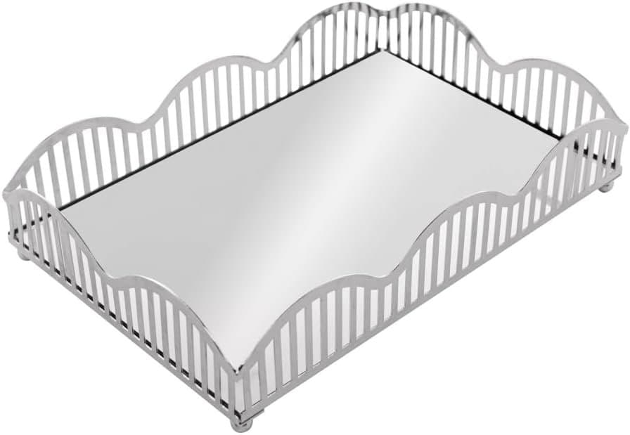 Bandeja com Espelho Wave 21cm X 14cm X 4cm Prateada - Lyor