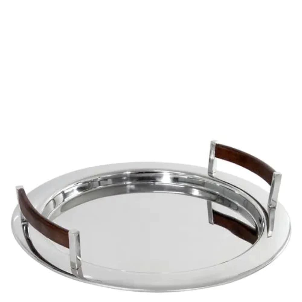 Bandeja de Aço Inox e Madeira 48x9cm