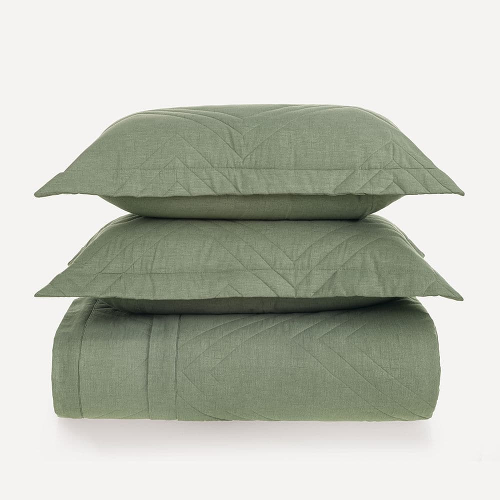Colcha Casal com 2 Porta-travesseiros 100% Algodão Tesso Verde