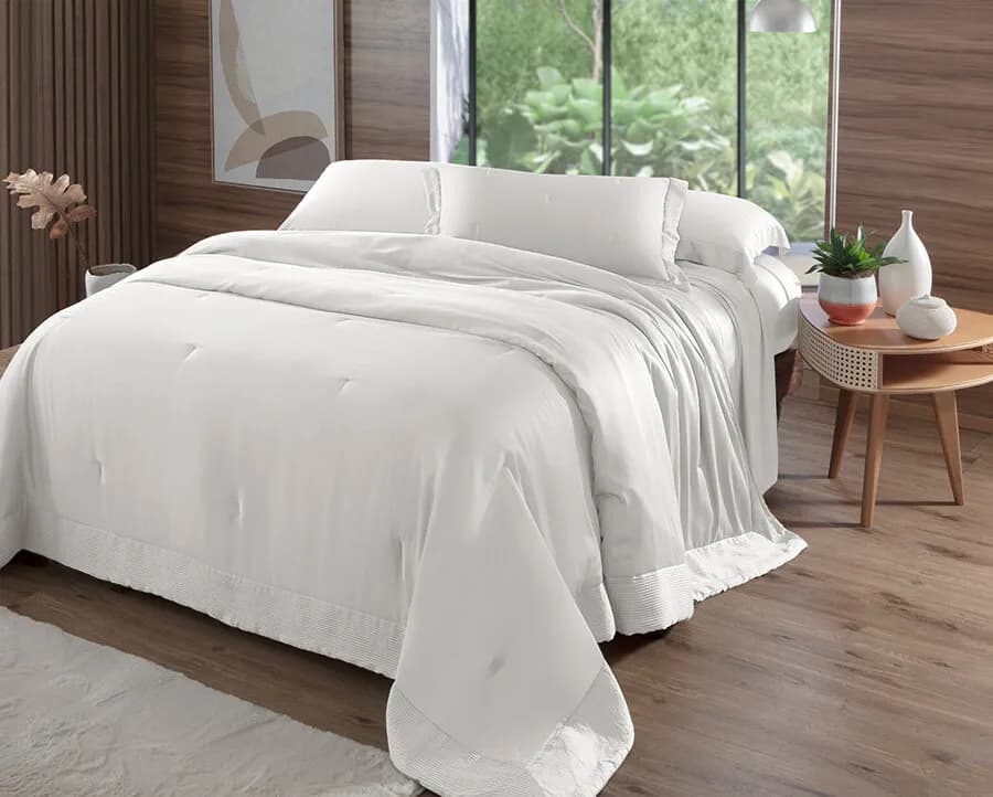 Colcha Matelassê Bali Bambu Queen com 2 Porta Travesseiros - Percal 400 Fios Acetinado - Casa K