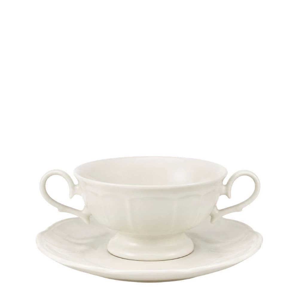 Consomê com Pires de Porcelana Retrô Ritz 22cm