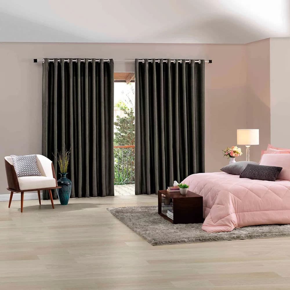 Cortina Corta Luz Tecido Blend 3x1,7m Preto - Bella Janela