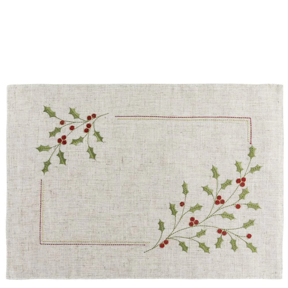 Jogo Americano de Poli-linho Bordado Auguri Casa Stella Di Natale Natural 35x50cm 4pçs