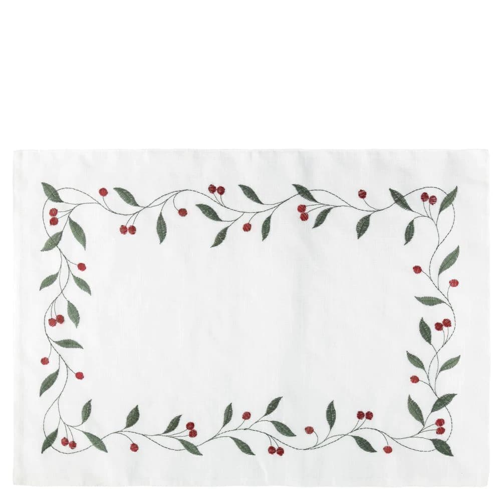 Jogo Americano de Poli-linho Bordado Auguri Casa Vento Di Natale Branco 35x50cm 4pçs
