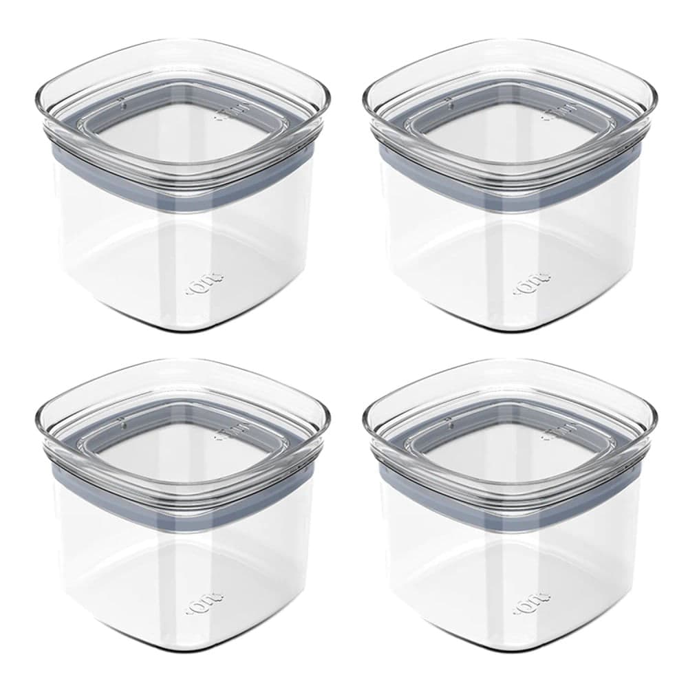 Kit Com 4 Potes Hermético Quadrado Block 450mL Natural - Ou