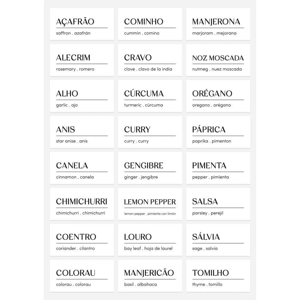 Kit de Etiquetas Adesivas para Organização De Tempero e Mantimentos 56 Unidades