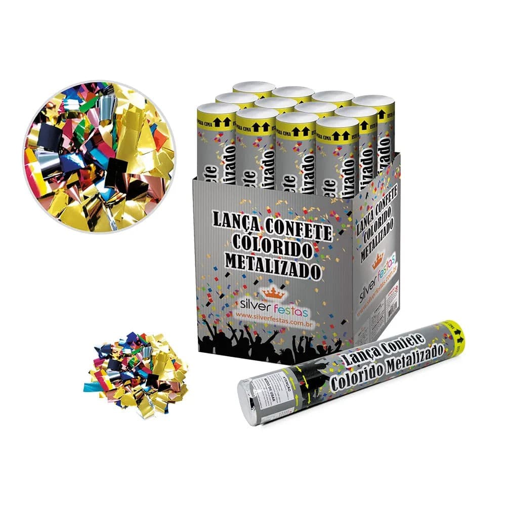 Lança Confetes Metalizado 30cm Colorido - Silver Plastic