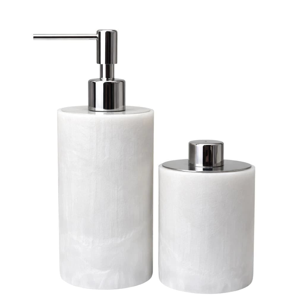 Porta Sabonete Líquido e Difusor de Resina Resimetal Madrepérola Resimetal Silver 2pçs