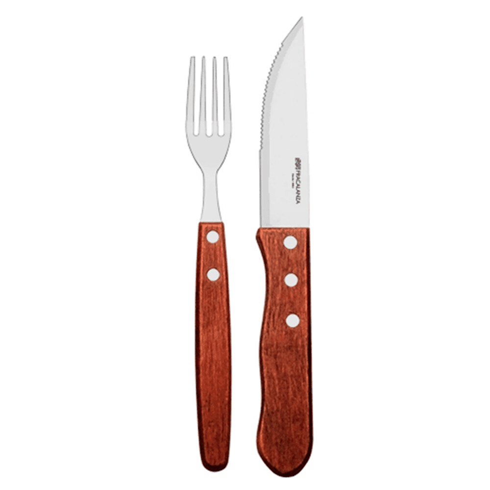 Set de 12 Talheres p/ Churrasco Cabo em Madeira - Dinasty