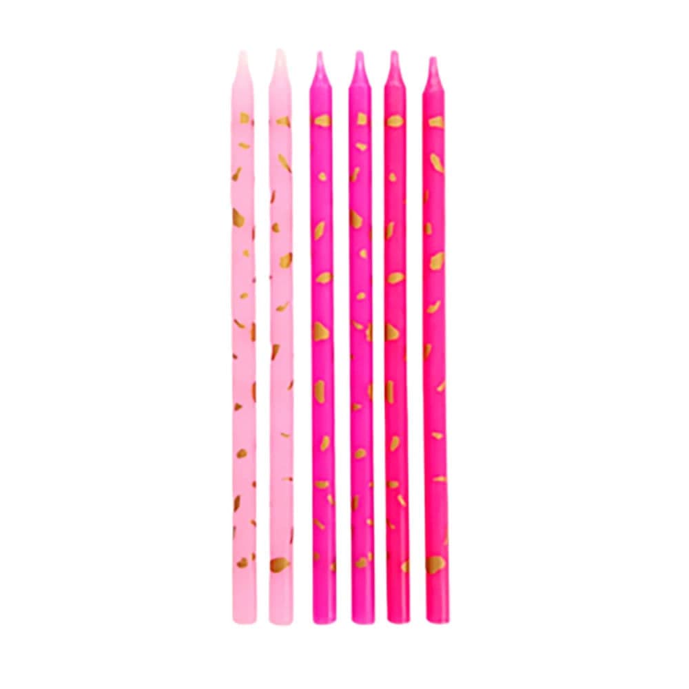 Vela Palito Rosa e Dourado 6 Unidades - Silver Festas